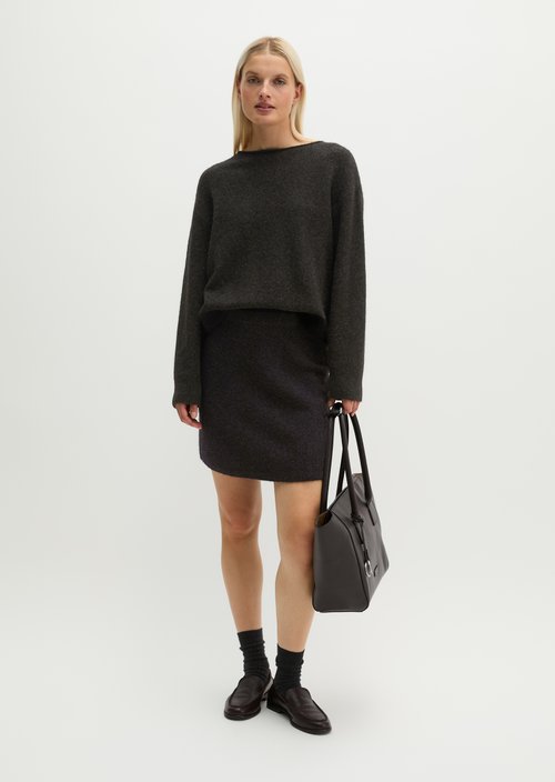 Short A-Line Knit Skirt — Dark Graphite Melange