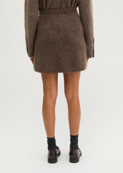 Short A-Line Knit Skirt — Soft Brown Melange