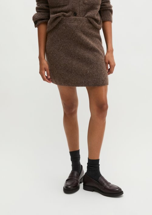 Short A-Line Knit Skirt — Soft Brown Melange