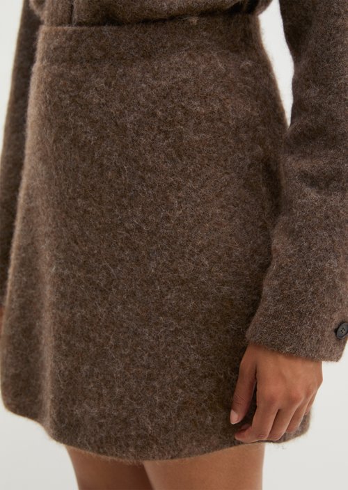 Short A-Line Knit Skirt — Soft Brown Melange