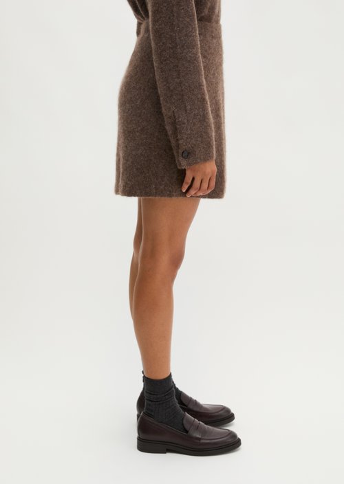 Short A-Line Knit Skirt — Soft Brown Melange