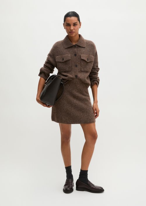 Short A-Line Knit Skirt — Soft Brown Melange