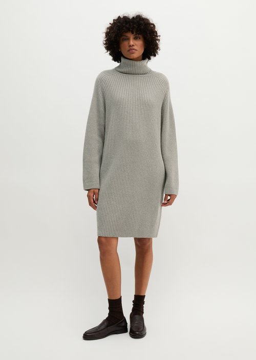 Ribbed Turtleneck Dress, Regular Fit — Stone Taupe Melange