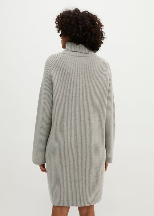 Ribbed Turtleneck Dress, Regular Fit — Stone Taupe Melange