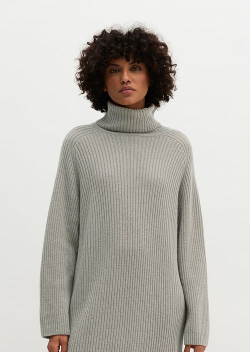 Ribbed Turtleneck Dress, Regular Fit — Stone Taupe Melange