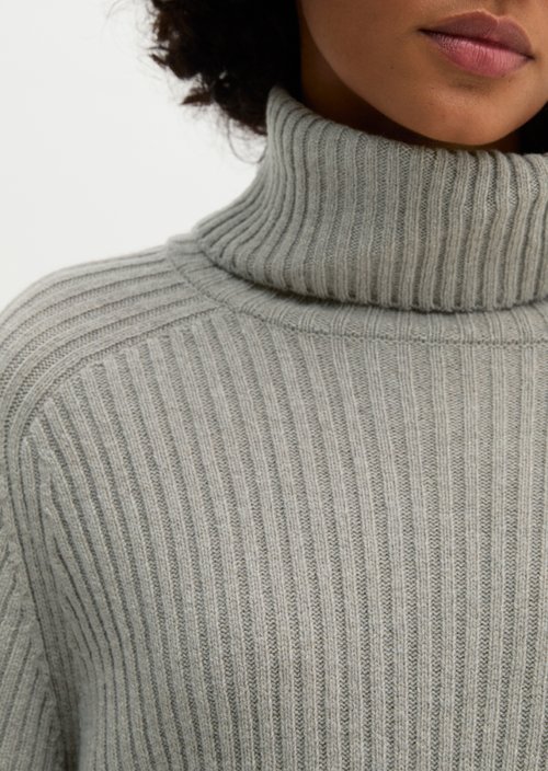 Ribbed Turtleneck Dress, Regular Fit — Stone Taupe Melange
