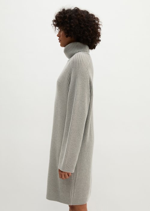 Ribbed Turtleneck Dress, Regular Fit — Stone Taupe Melange