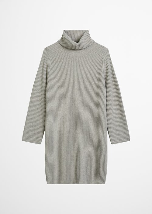 Ribbed Turtleneck Dress, Regular Fit — Stone Taupe Melange