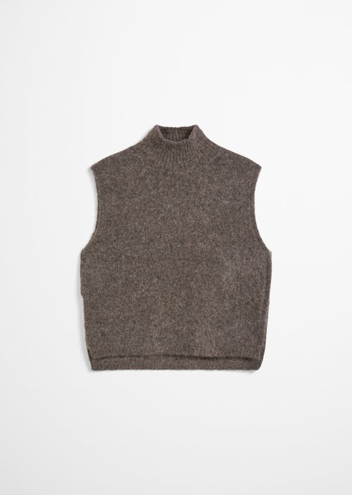 Sleeveless Sweater, Regular Fit — Stone Brown Melange