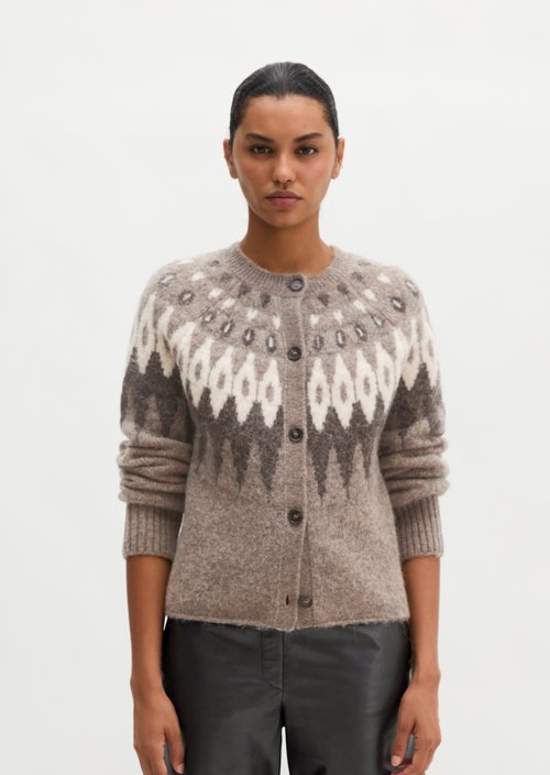 Slim-Fit Jacquard Cardigan — Dark Brown