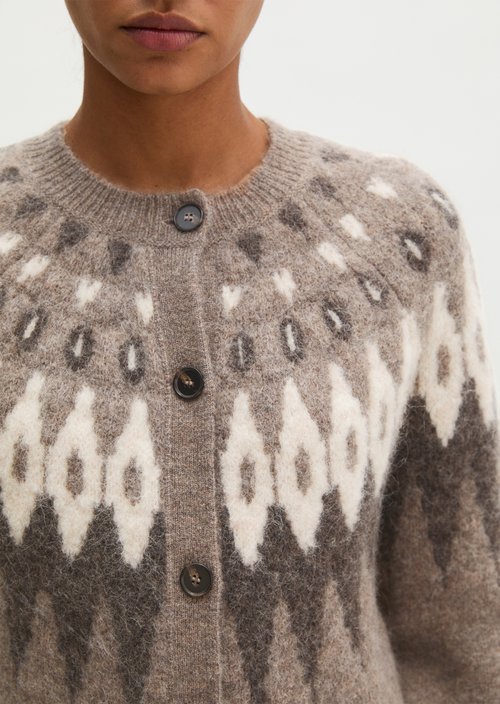 Slim-Fit Jacquard Cardigan — Dark Brown