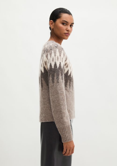 Slim-Fit Jacquard Cardigan — Dark Brown