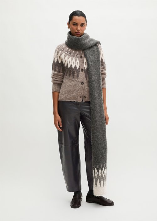 Slim-Fit Jacquard Cardigan — Dark Brown