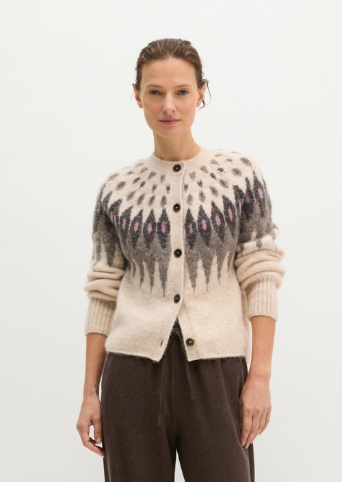 Slim-Fit Jacquard Cardigan — Light Beige