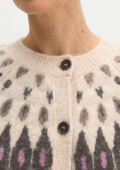Slim-Fit Jacquard Cardigan Light Beige in detail view