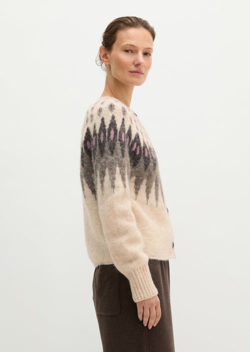 Slim-Fit Jacquard Cardigan — Light Beige