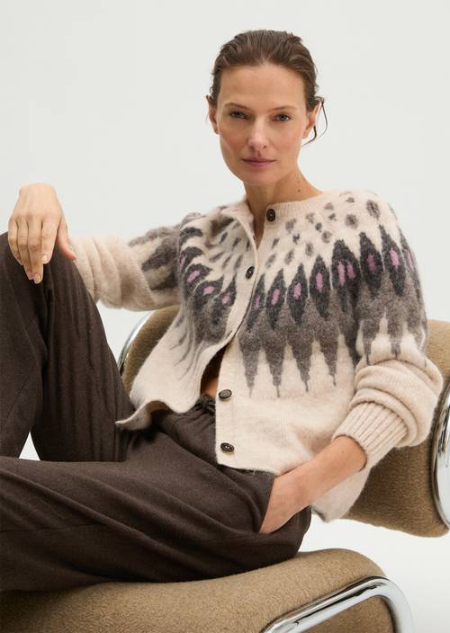 Slim-Fit Jacquard Cardigan Light Beige in front view