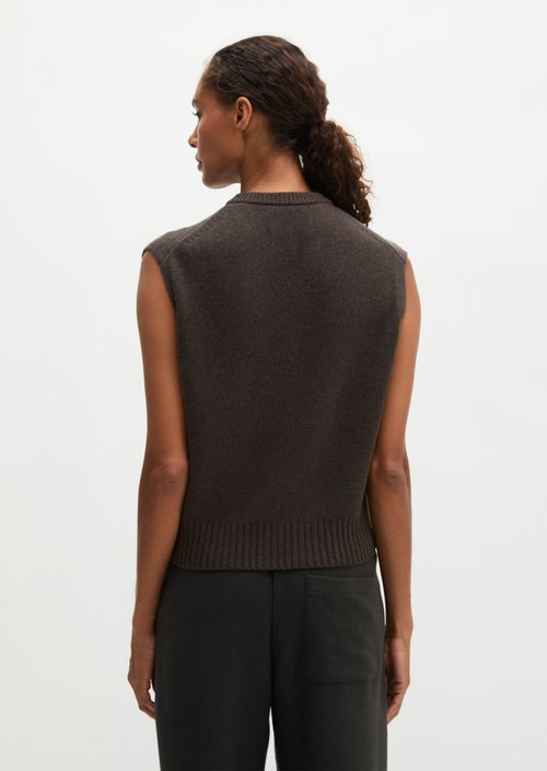 Sleeveless Cardigan, Regular Fit — Stone Brown Melange