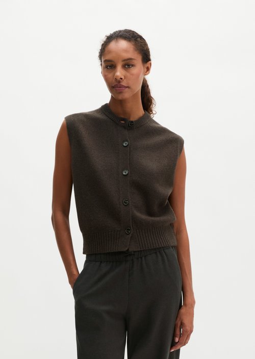 Sleeveless Cardigan, Regular Fit — Stone Brown Melange