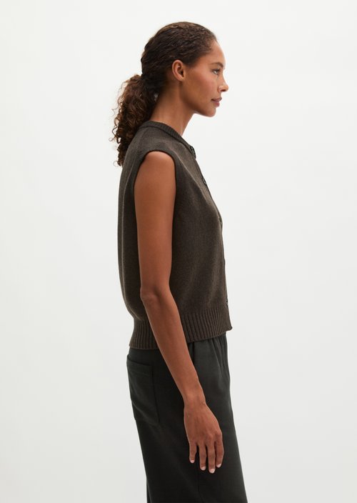 Sleeveless Cardigan, Regular Fit — Stone Brown Melange