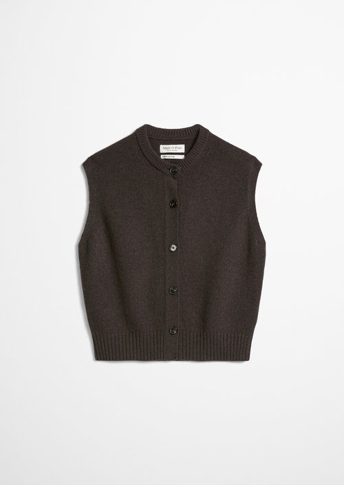 Sleeveless Cardigan, Regular Fit — Stone Brown Melange