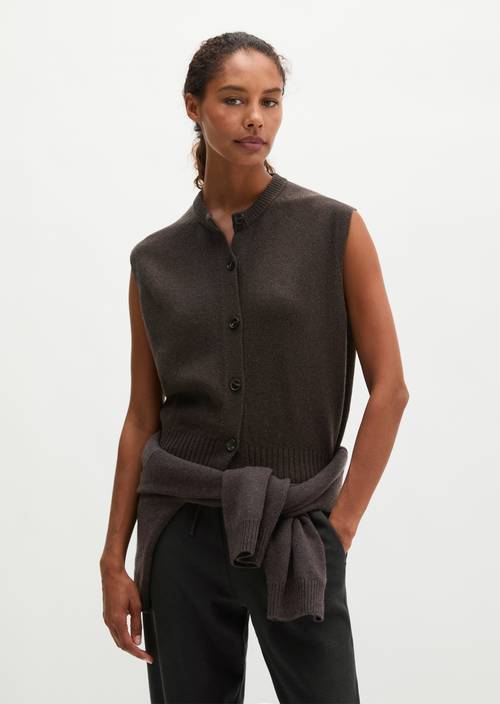 Sleeveless Cardigan, Regular Fit Stone Brown Melange in front view