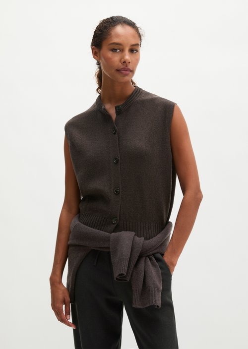 Sleeveless Cardigan, Regular Fit — Stone Brown Melange