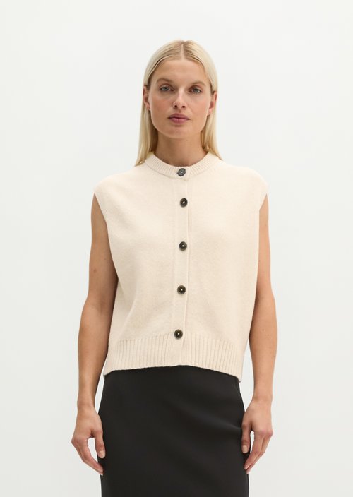 Sleeveless Cardigan, Regular Fit — Light Stone Melange