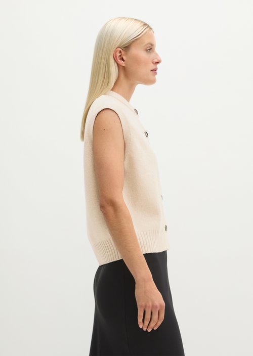 Sleeveless Cardigan, Regular Fit — Light Stone Melange