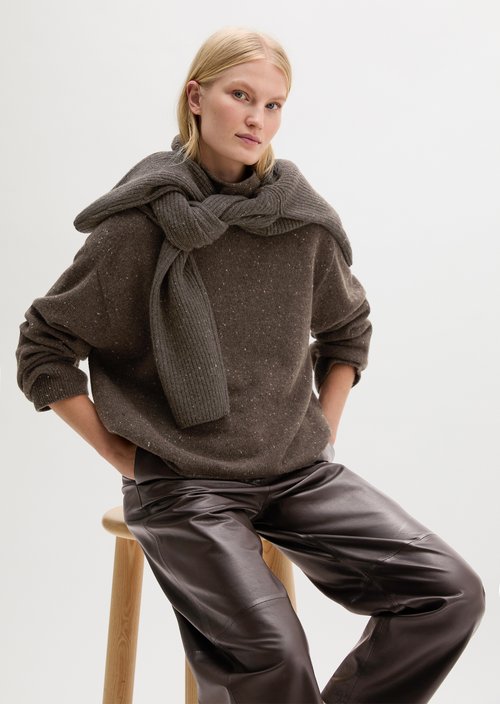 Regular-Fit Tweed Sweater — Dark Brown