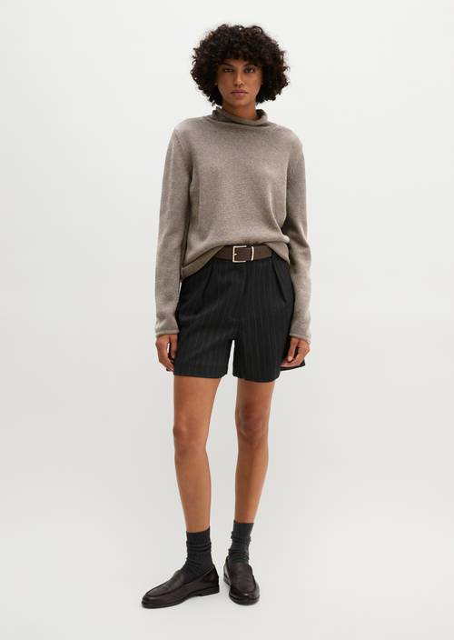 Tweed-Pullover regular Dark Beige in Frontalansicht