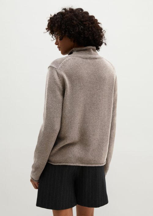 Regular-Fit Tweed Sweater — Dark Beige