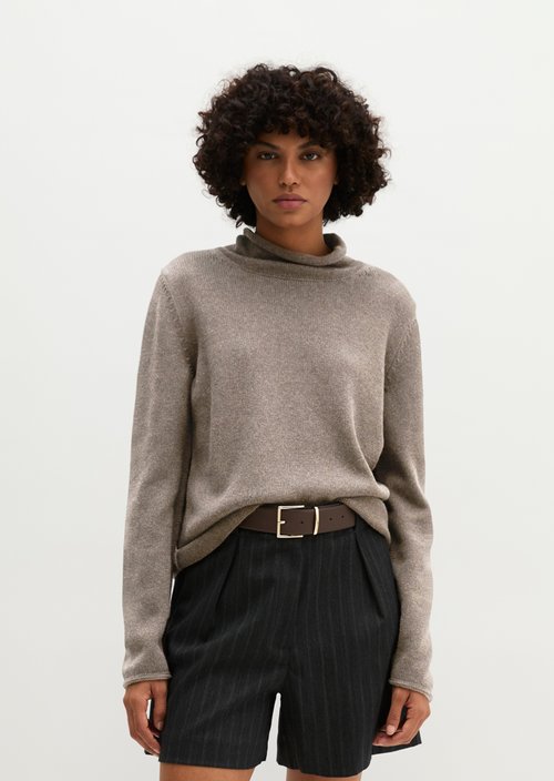 Regular-Fit Tweed Sweater — Dark Beige