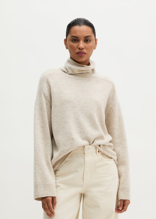Regular-Fit Tweed Sweater — Light Beige