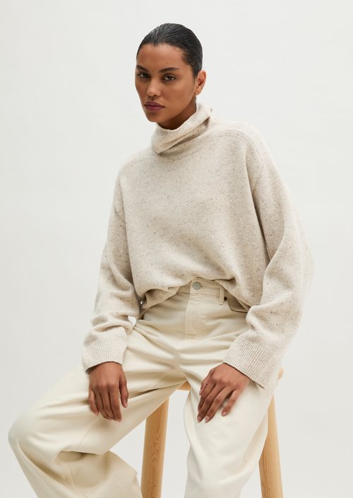 Regular-Fit Tweed Sweater — Light Beige