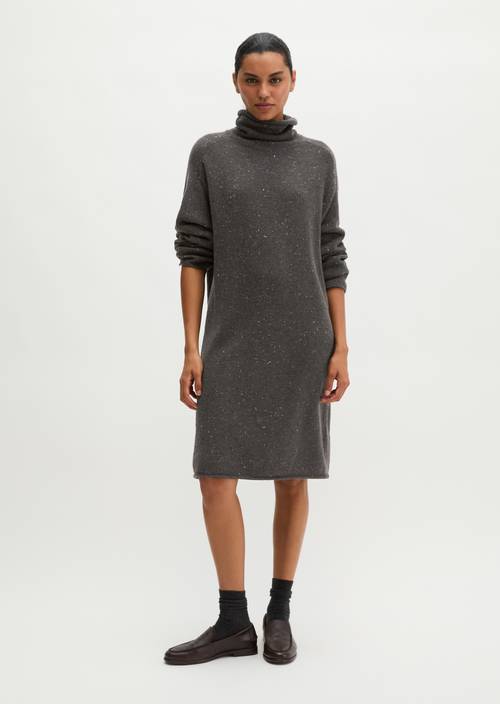 Tweed-Strickkleid regular Dark Brown in Frontalansicht