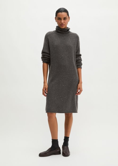 Regular-Fit Tweed Knit Dress — Dark Brown