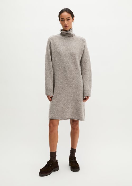 Regular-Fit Tweed Knit Dress — Dark Beige