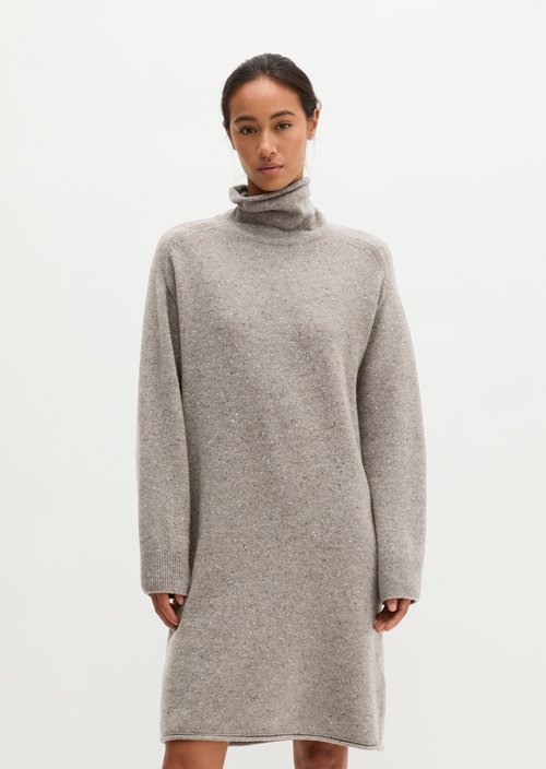 Regular-Fit Tweed Knit Dress — Dark Beige