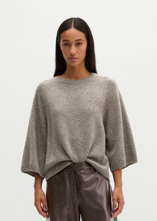 Regular-Fit Tweed Sweater — Dark Beige