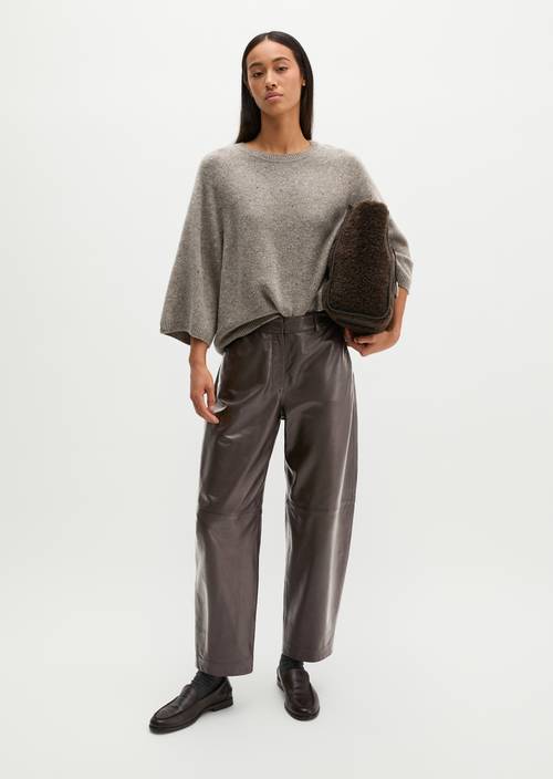 Tweed-Pullover regular Dark Beige in Frontalansicht