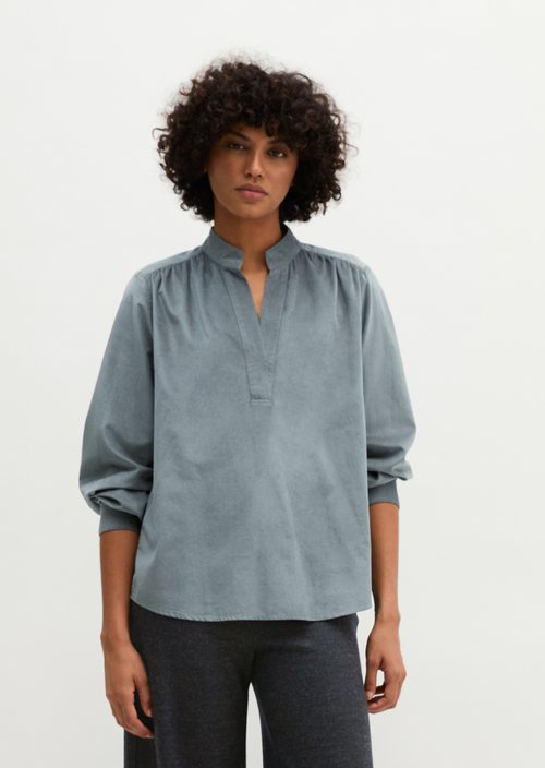 Relaxed-fit velvet blouse — Foggy Blue