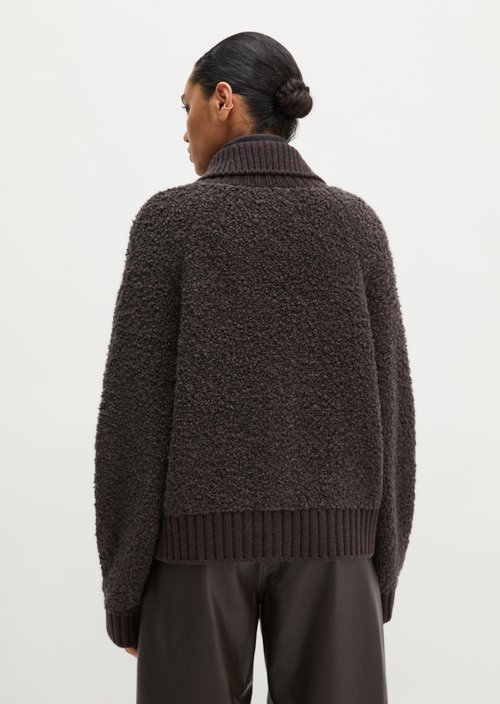 Loose Zip-Up Cardigan — Stone Brown Melange