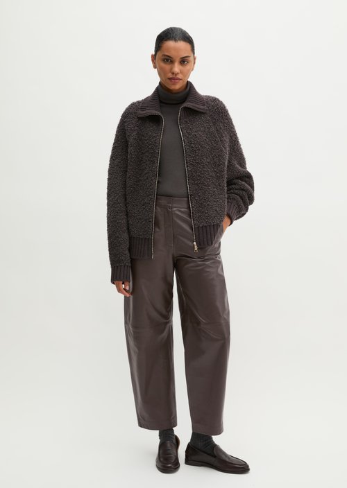 Loose Zip-Up Cardigan — Stone Brown Melange