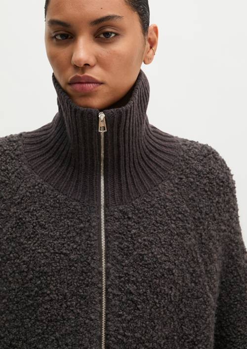 Cardigan ample à fermeture éclair Stone Brown Melange en vue détaillée