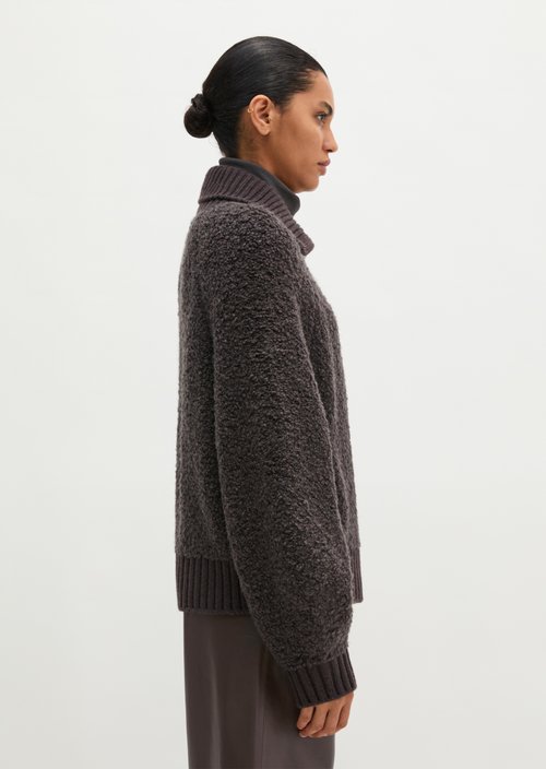 Loose Zip-Up Cardigan — Stone Brown Melange