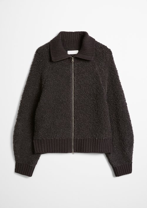 Loose Zip-Up Cardigan — Stone Brown Melange