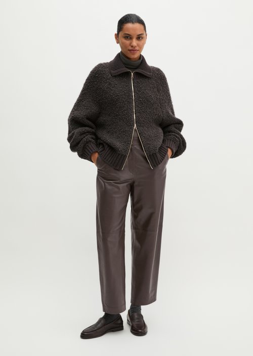 Loose Zip-Up Cardigan — Stone Brown Melange