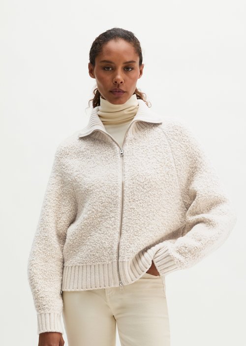 Loose Zip-Up Cardigan — Light Stone Melange