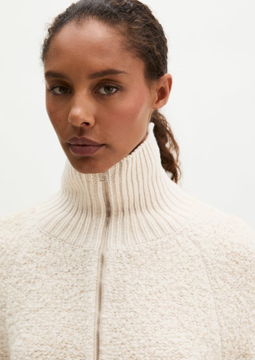 Loose Zip-Up Cardigan — Light Stone Melange
